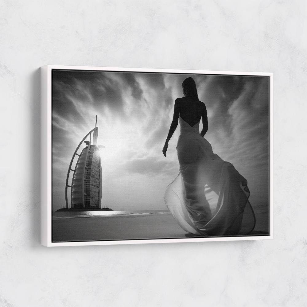 Beauty at Burj Al Arab Beach Black & White Wall Art