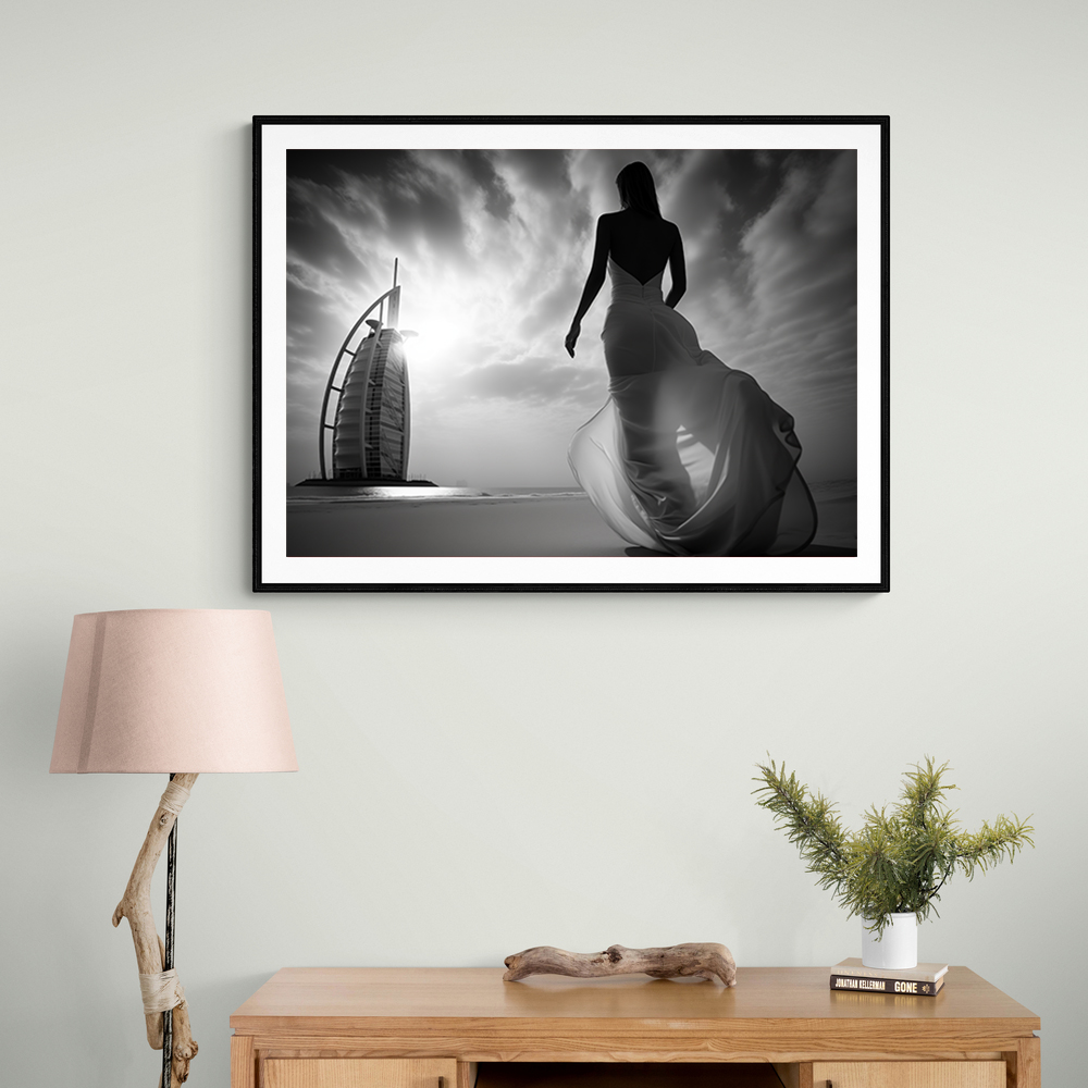 Beauty at Burj Al Arab Beach Black & White Wall Art