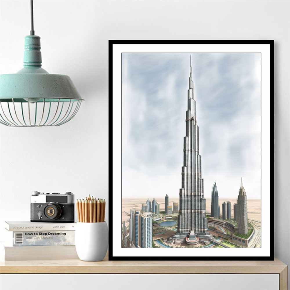 Burj Khalifa Colour Pencil Sketch Artwork