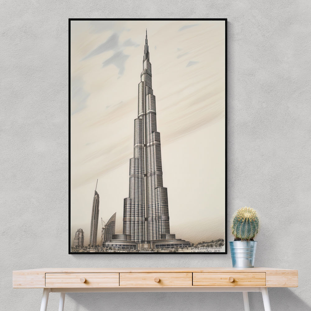 Burj Khalifa Pencil Sketch Artwork