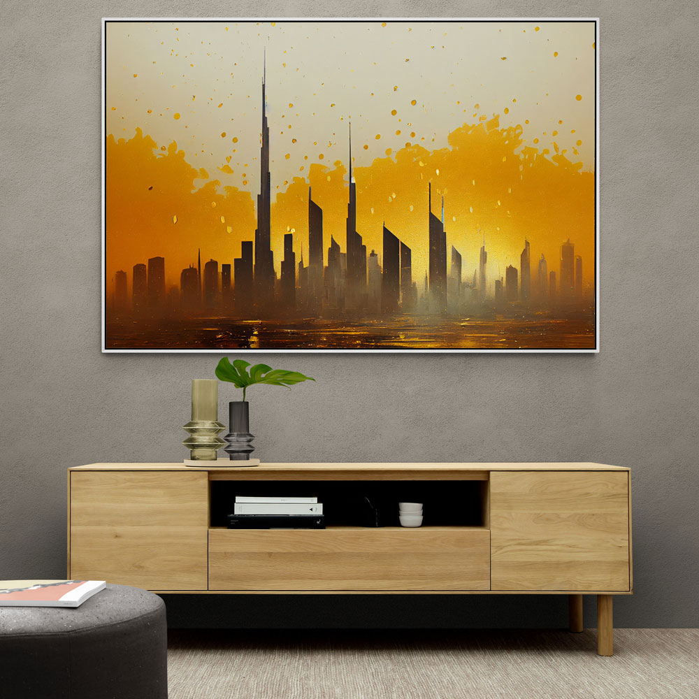Dubai Skyline Golden Splatter Abstract