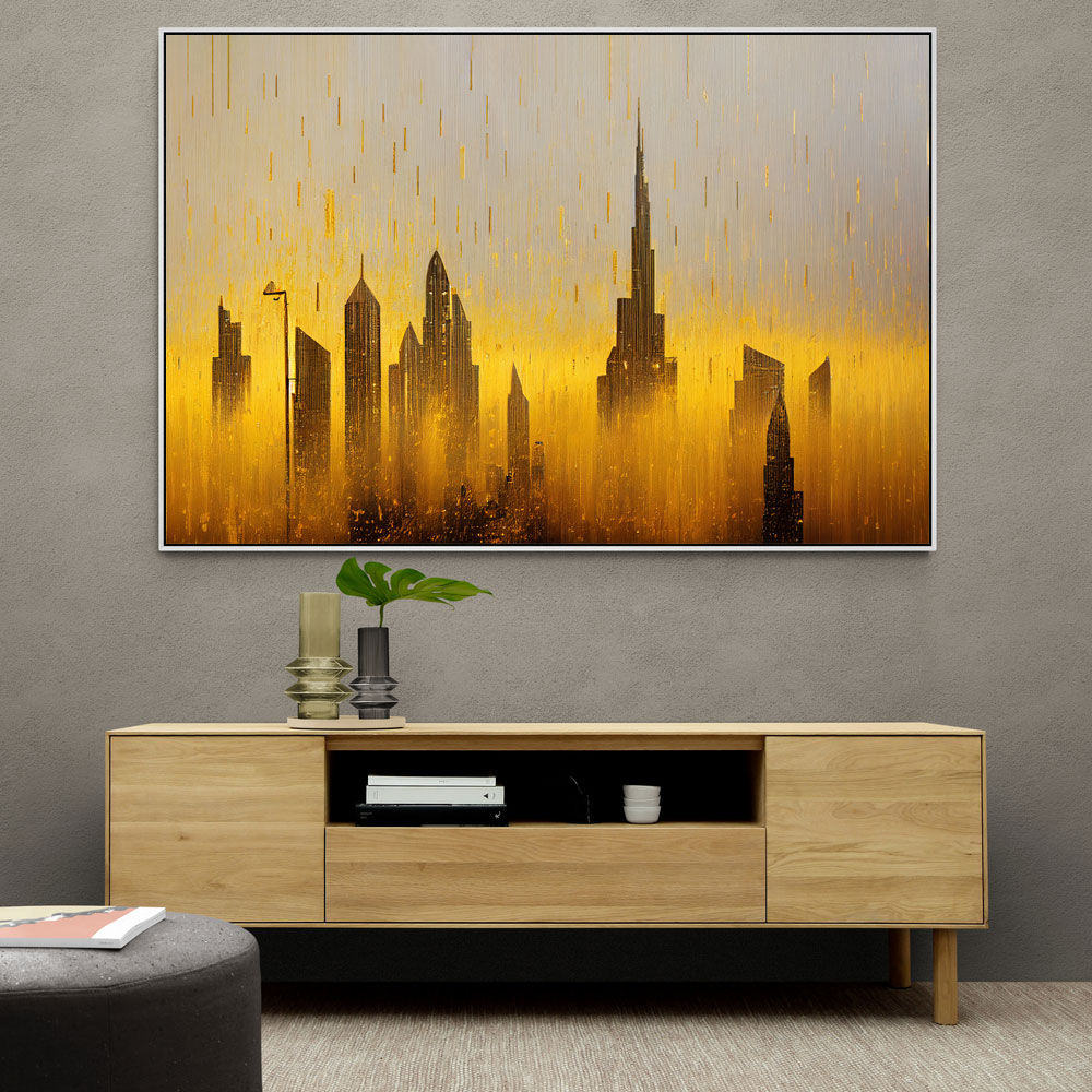 Dubai Skyline Gold Rain Abstract