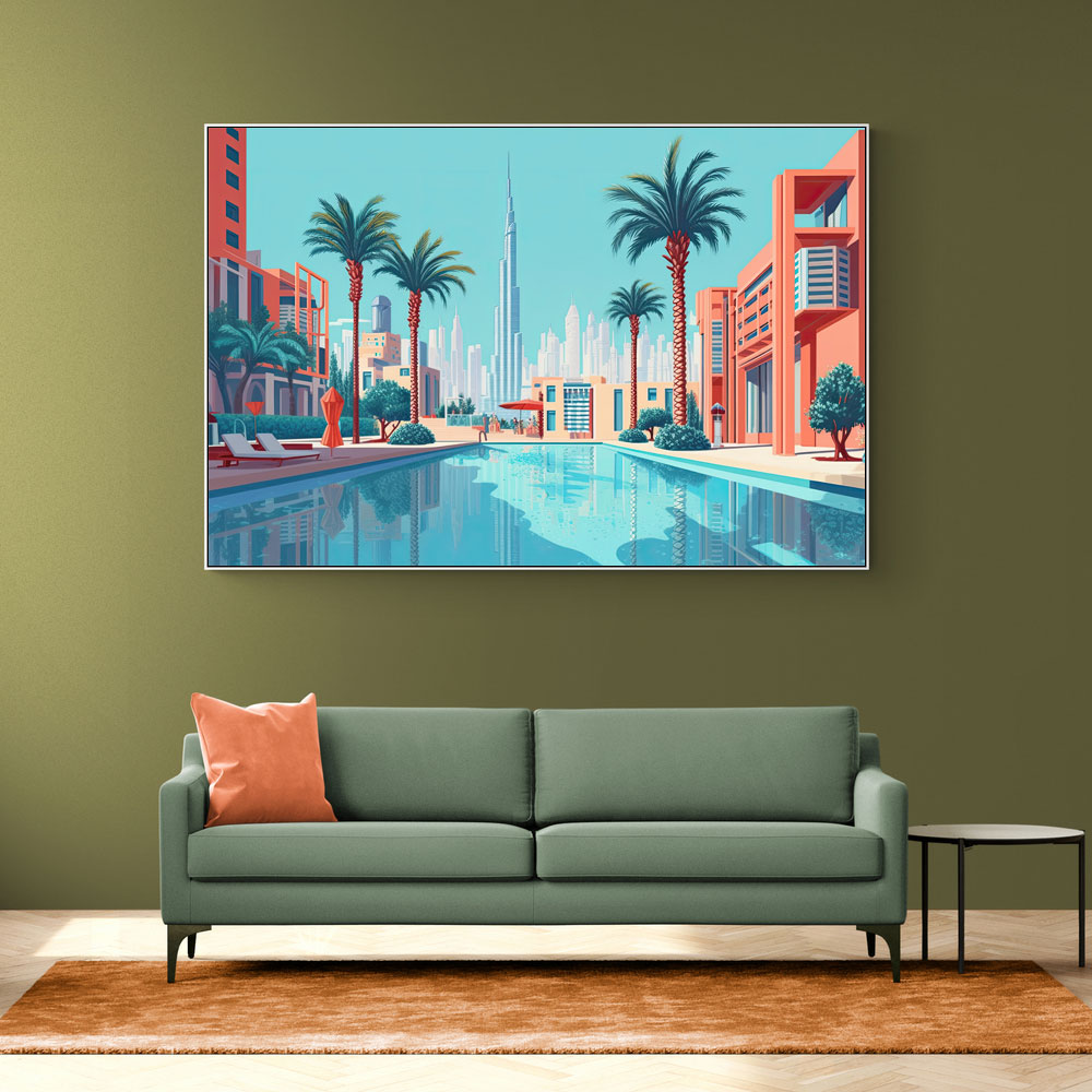 Downtown Dubai in a Hockney Style Wall Art