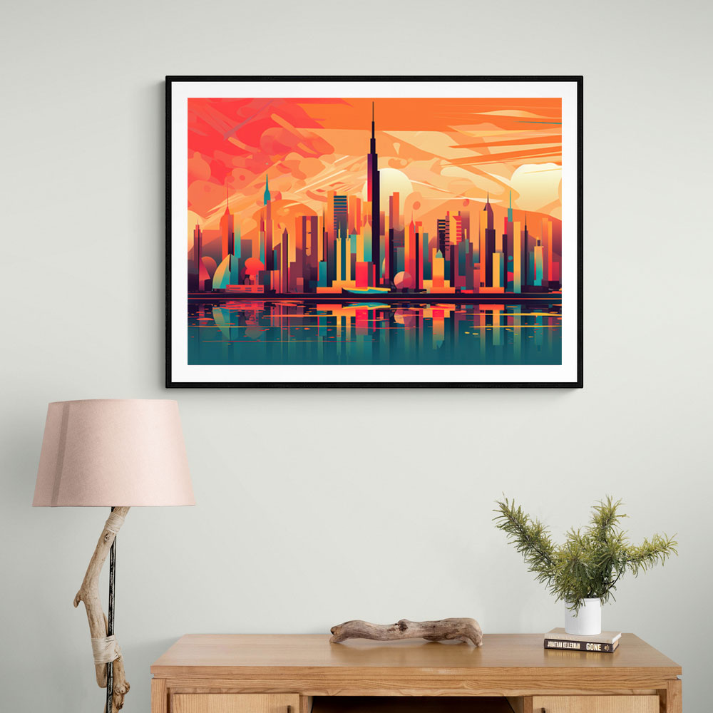 Skyline of Downtown Dubai in a Hockney Style Wall Art