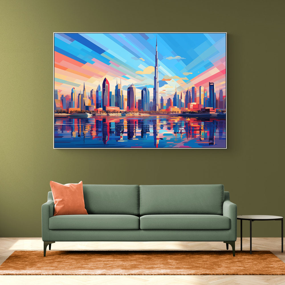 Burj Khalifa Dubai Skyline in a Hockney Style Wall Art