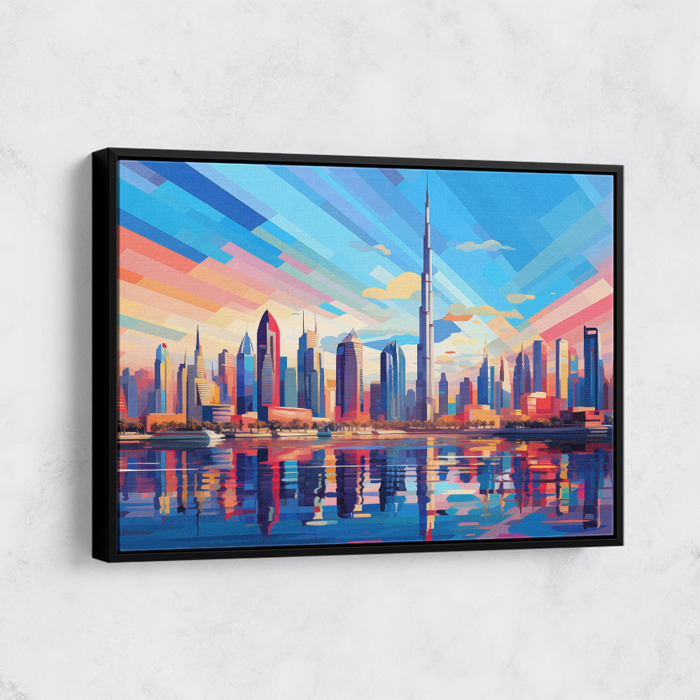 Burj Khalifa Dubai Skyline in a Hockney Style Wall Art