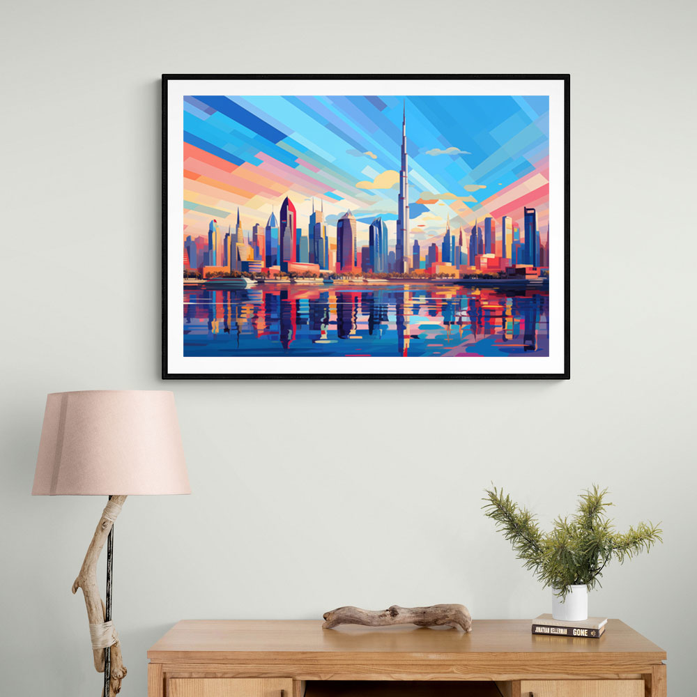 Burj Khalifa Dubai Skyline in a Hockney Style Wall Art