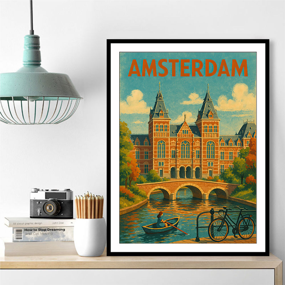 Amsterdam Travel Poster Featuring Rijksmuseum 1 Wall Art
