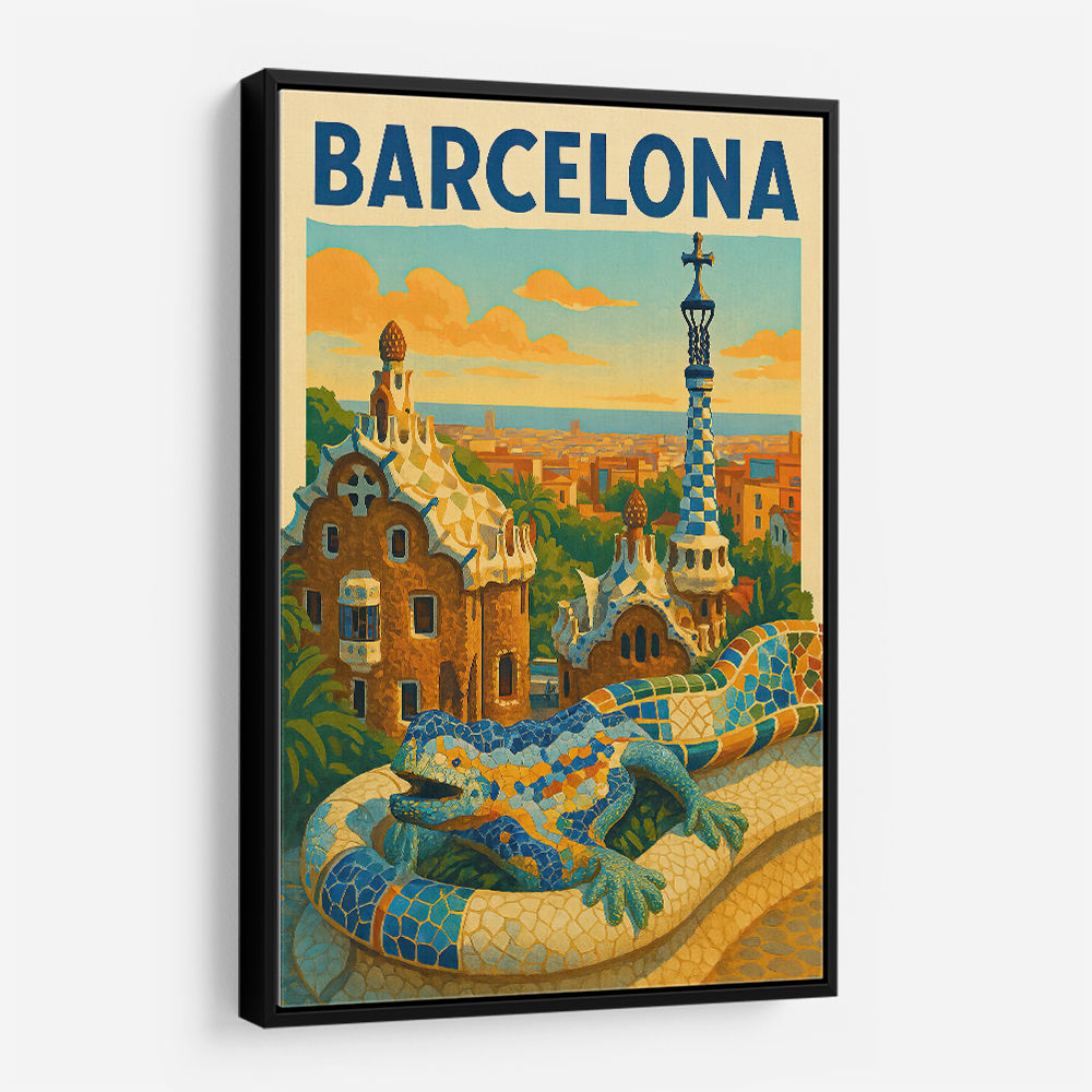 Barcelona Travel Poster Featuring Park Güell 2 Wall Art