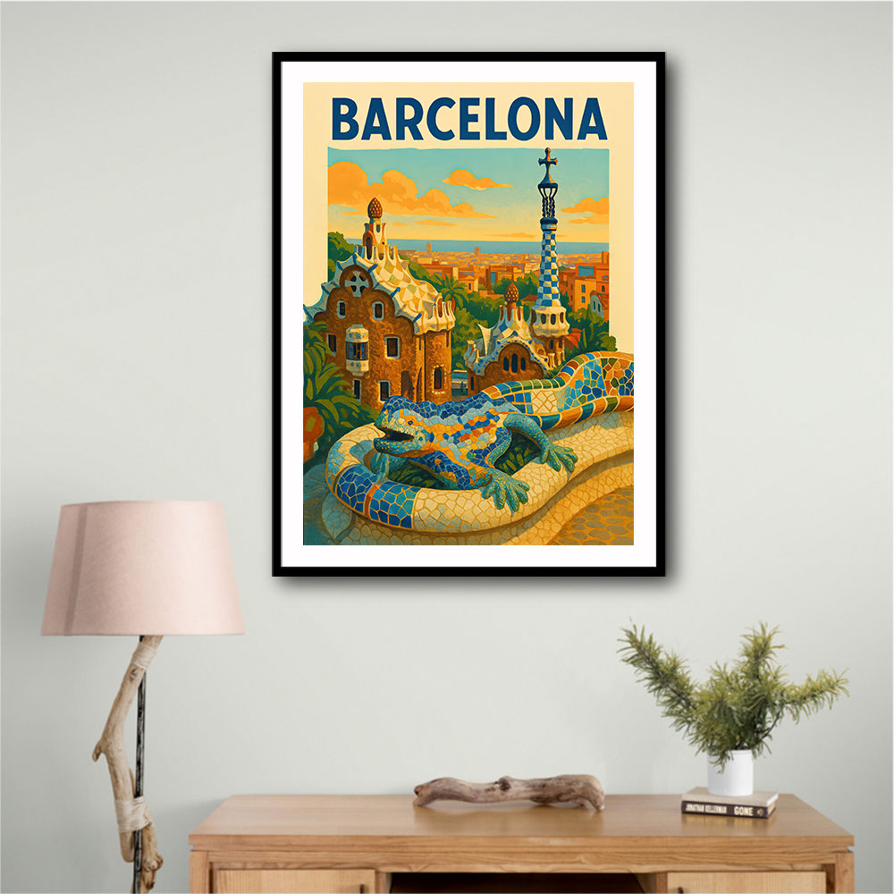 Barcelona Travel Poster Featuring Park Güell 2 Wall Art