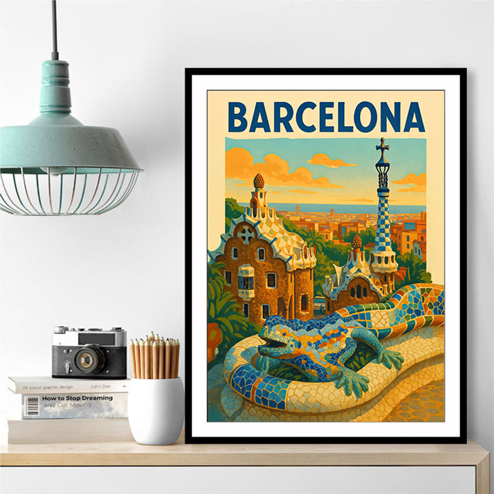 Barcelona Travel Poster Featuring Park Güell 2 Wall Art