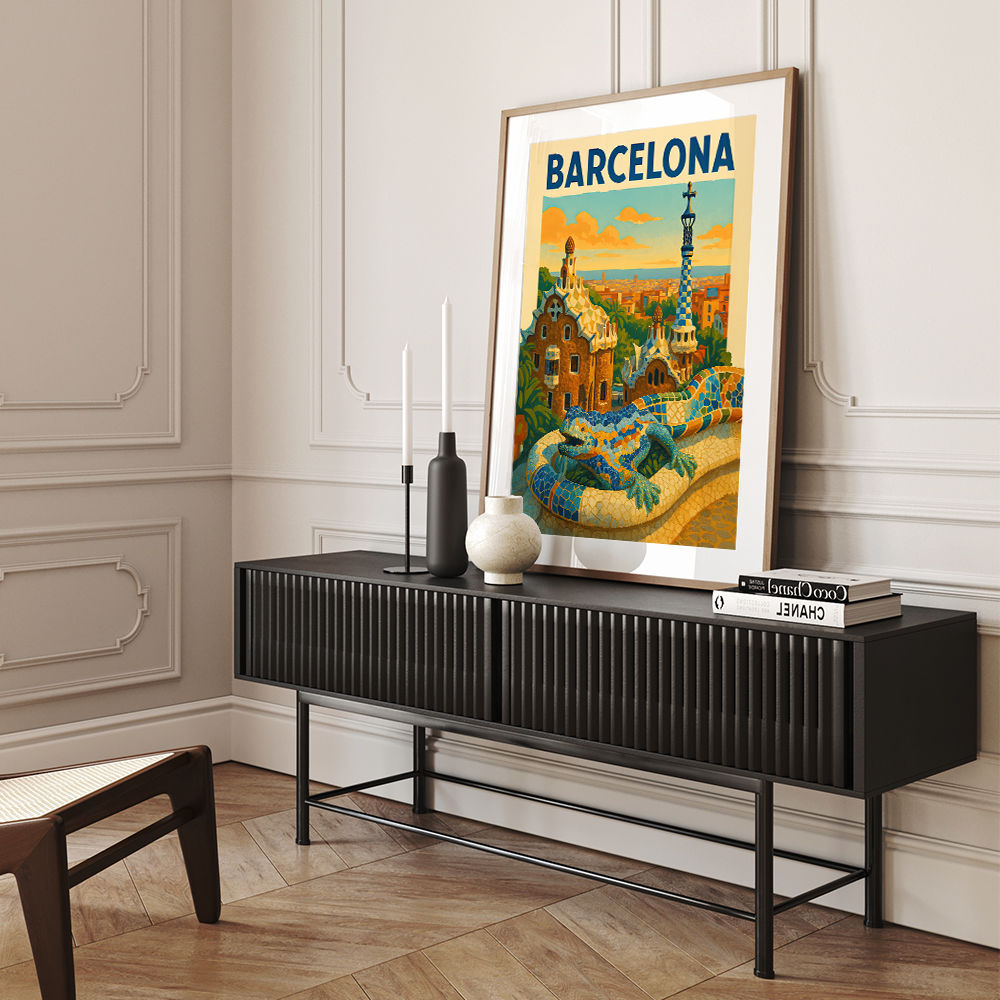 Barcelona Travel Poster Featuring Park Güell 2 Wall Art