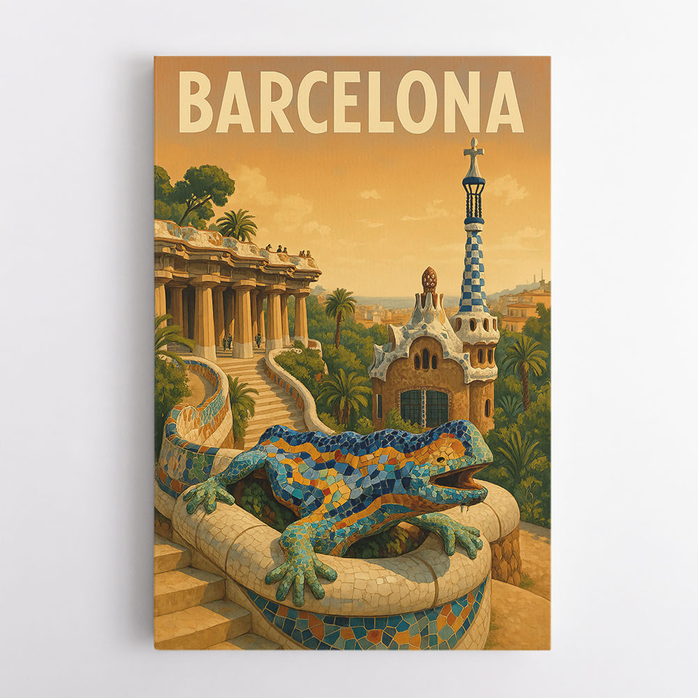 Barcelona Travel Poster Featuring Park Güell Wall Art