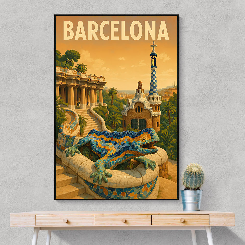 Barcelona Travel Poster Featuring Park Güell Wall Art