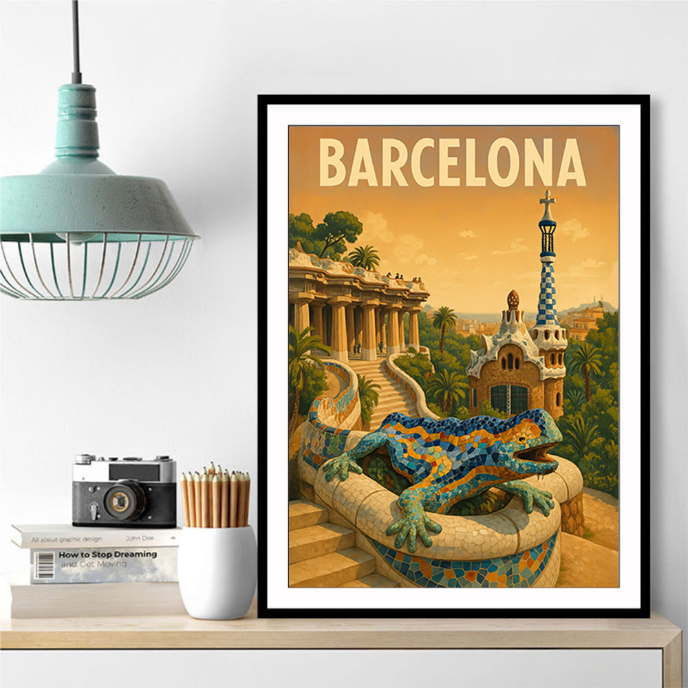 Barcelona Travel Poster Featuring Park Güell Wall Art
