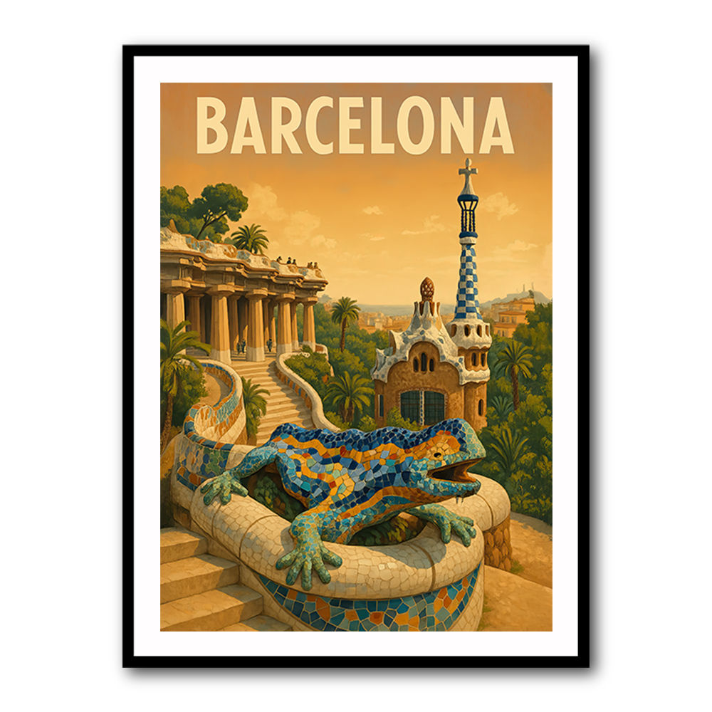 Barcelona Travel Poster Featuring Park Güell Wall Art