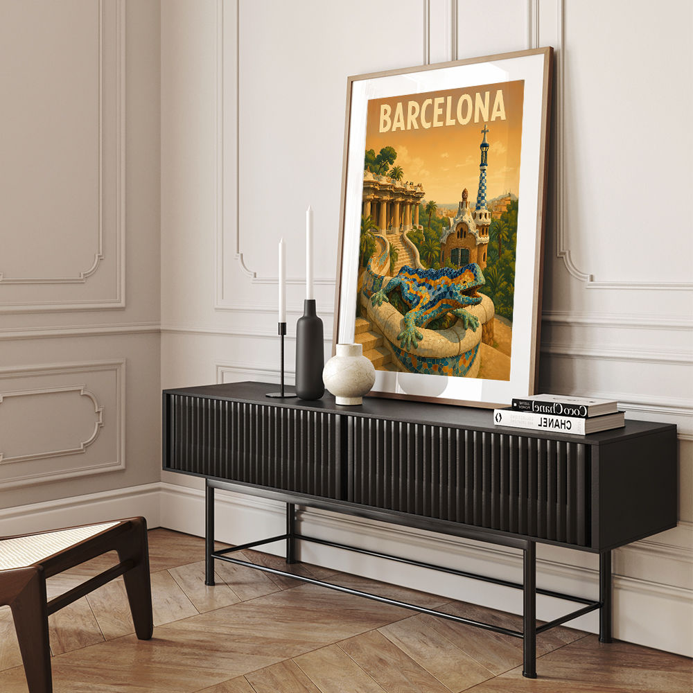 Barcelona Travel Poster Featuring Park Güell Wall Art