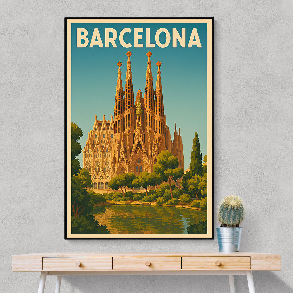 Barcelona Travel Poster Featuring Sagrada Família 1 Wall Art