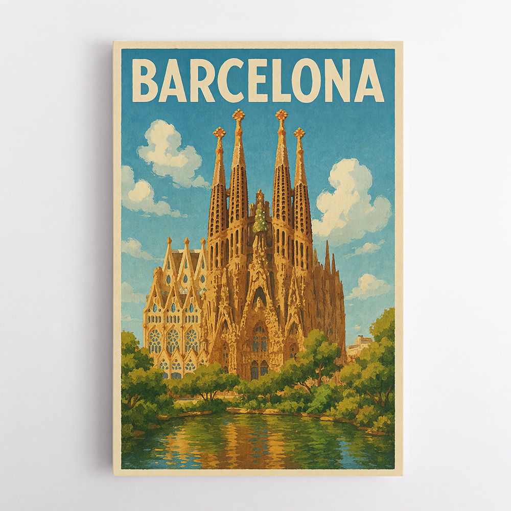Barcelona Travel Poster Featuring Sagrada Família Wall Art