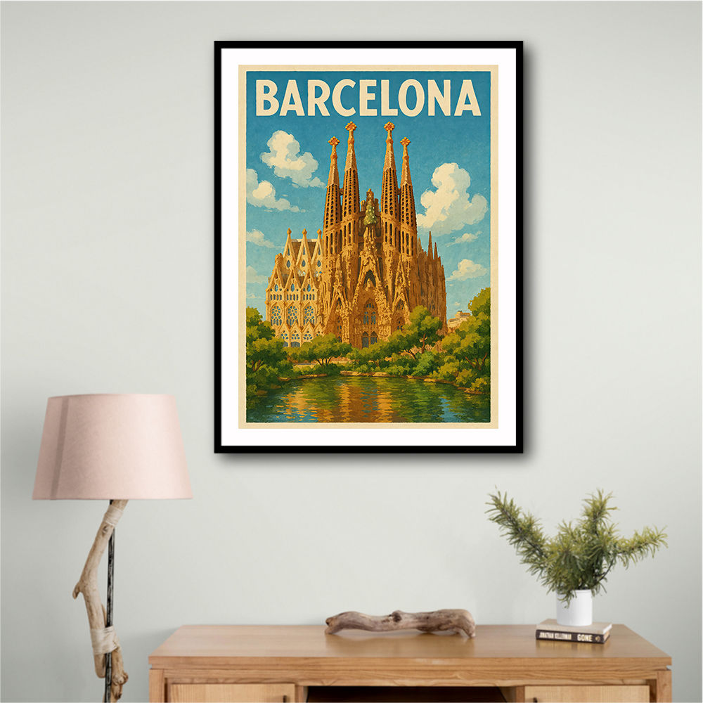 Barcelona Travel Poster Featuring Sagrada Família Wall Art