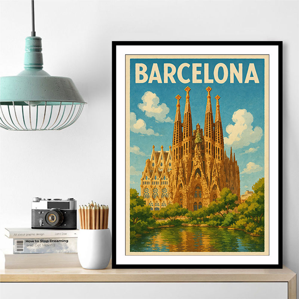 Barcelona Travel Poster Featuring Sagrada Família Wall Art