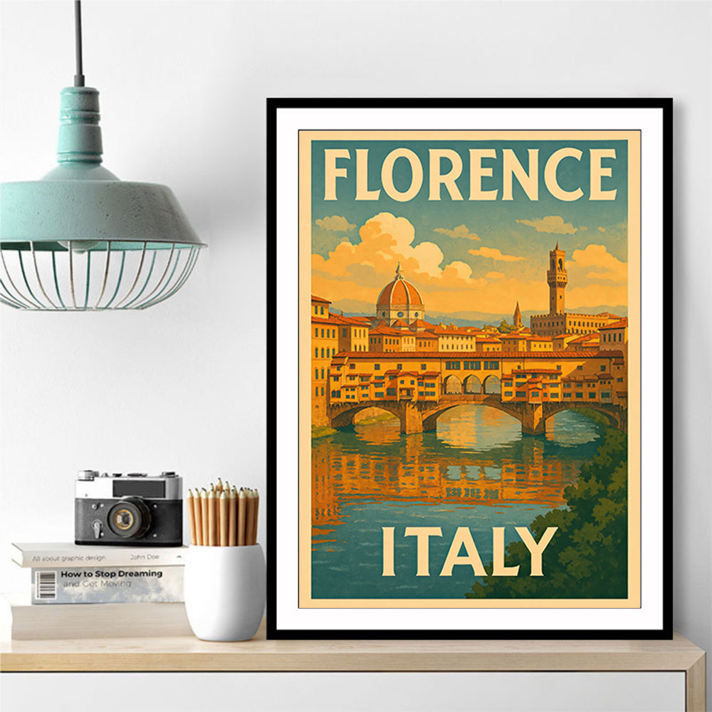 Florence Italy Travel Poster Featuring Ponte Vecchio Poster Wall Art