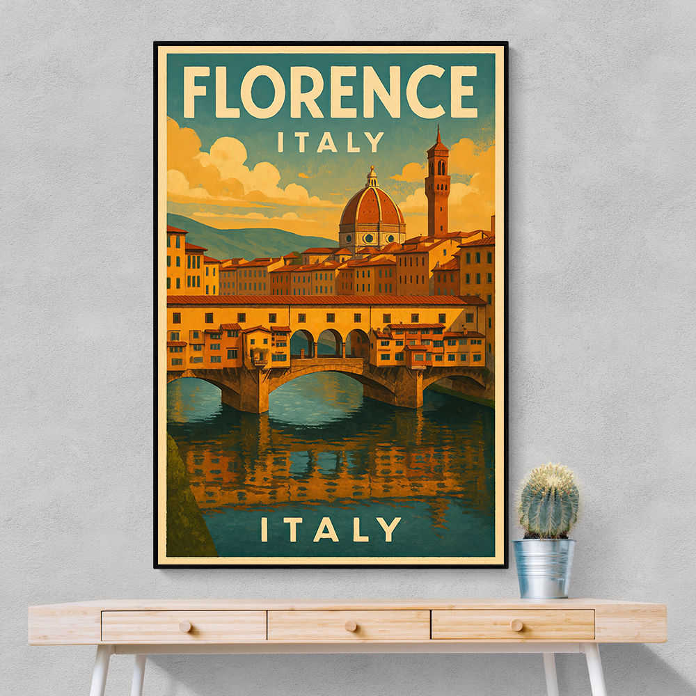 Florence Italy Travel Poster Featuring Ponte Vecchio Travel Poster Wall Art