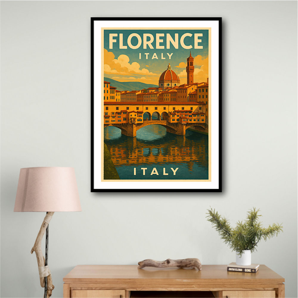 Florence Italy Travel Poster Featuring Ponte Vecchio Travel Poster Wall Art