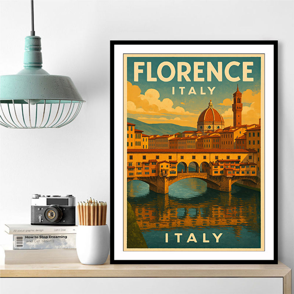 Florence Italy Travel Poster Featuring Ponte Vecchio Travel Poster Wall Art