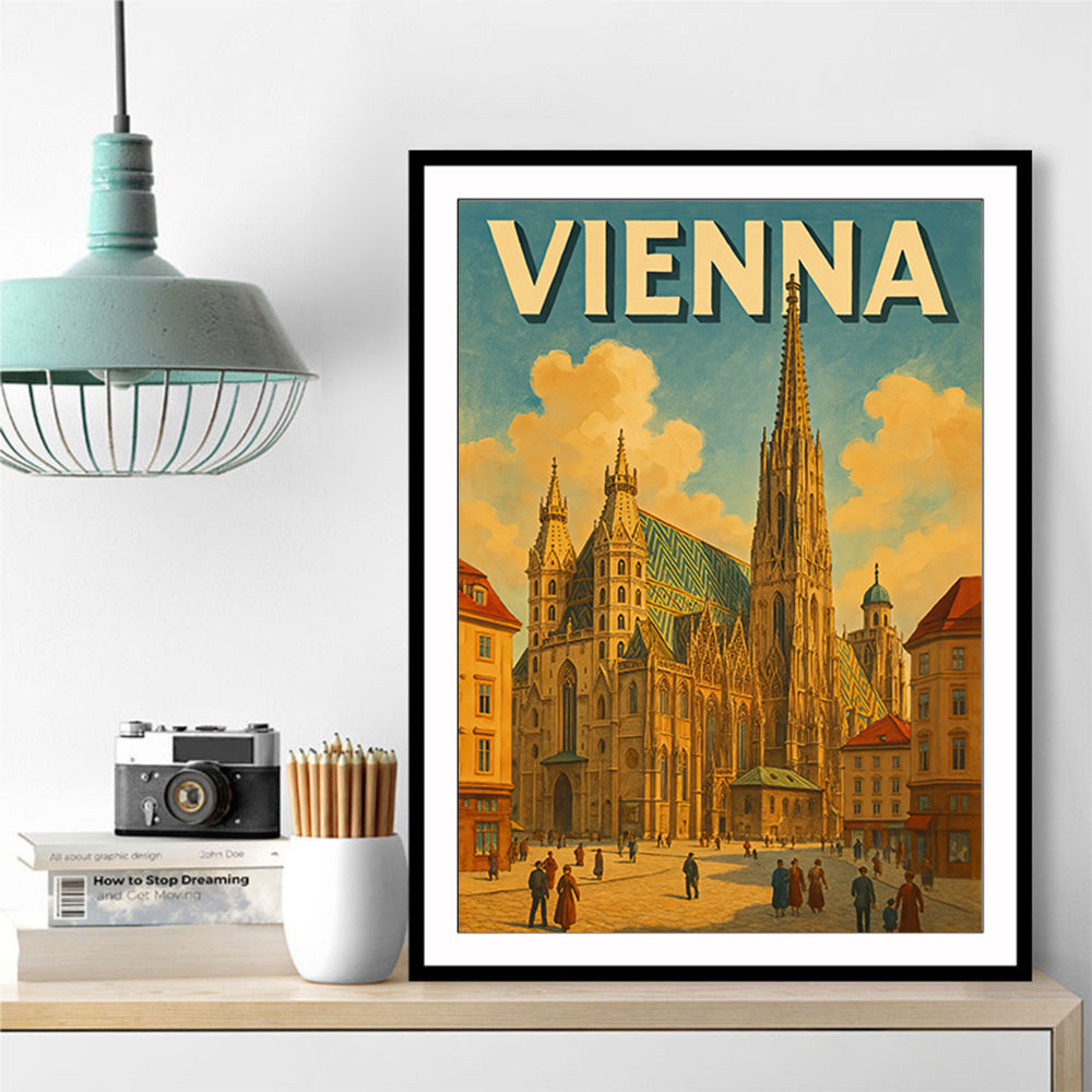 Vienna Travel Poster Featuring St. Stephen’s Cathedral Wall Art