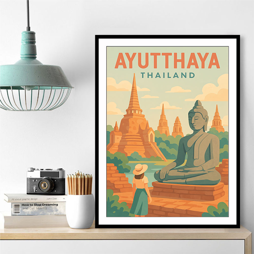 Ayutthaya Thailand Travel Poster 1 Wall Art