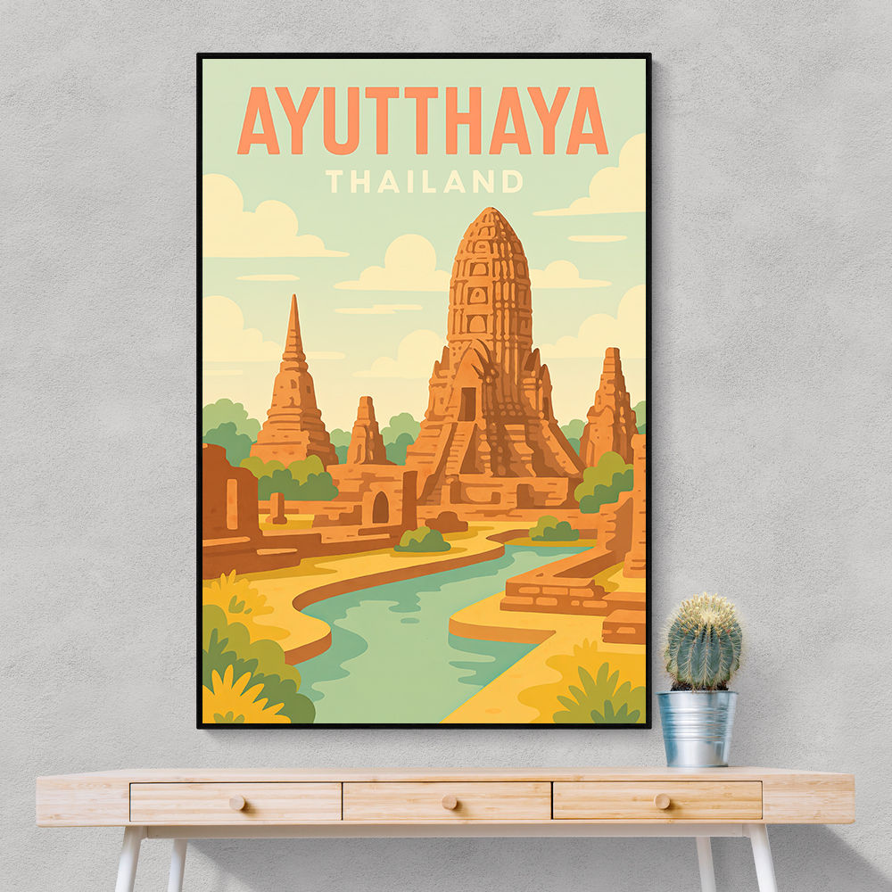 Ayutthaya Thailand Travel Poster Wall Art