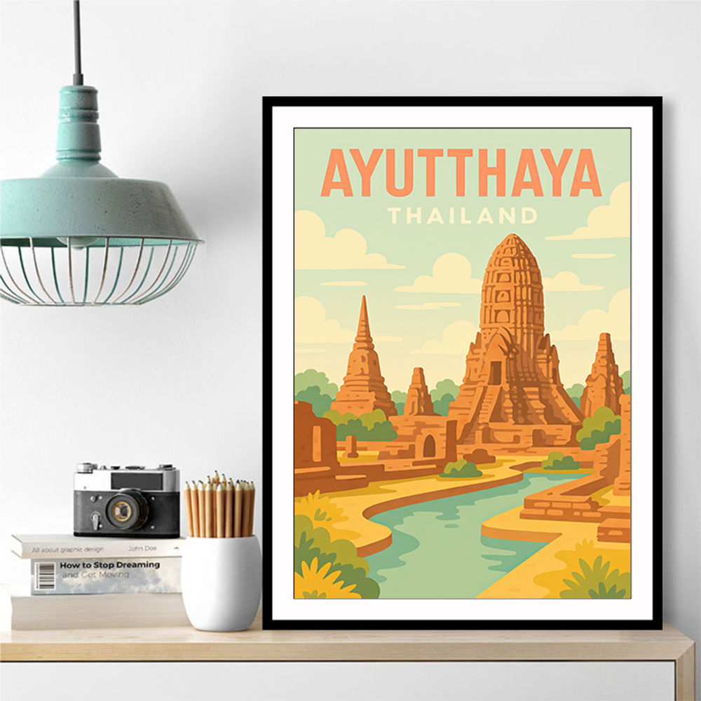 Ayutthaya Thailand Travel Poster Wall Art