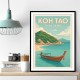 Koh Tao Thailand Travel Poster 1  Wall Art