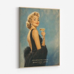 Champagne First - Questions Later Vintage Glamour Style Wall Art