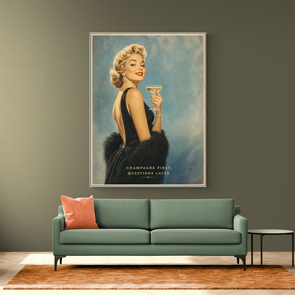 Champagne First - Questions Later Vintage Glamour Style Wall Art