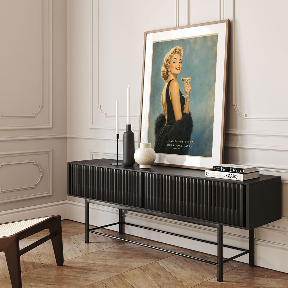 Champagne First - Questions Later Vintage Glamour Style Wall Art